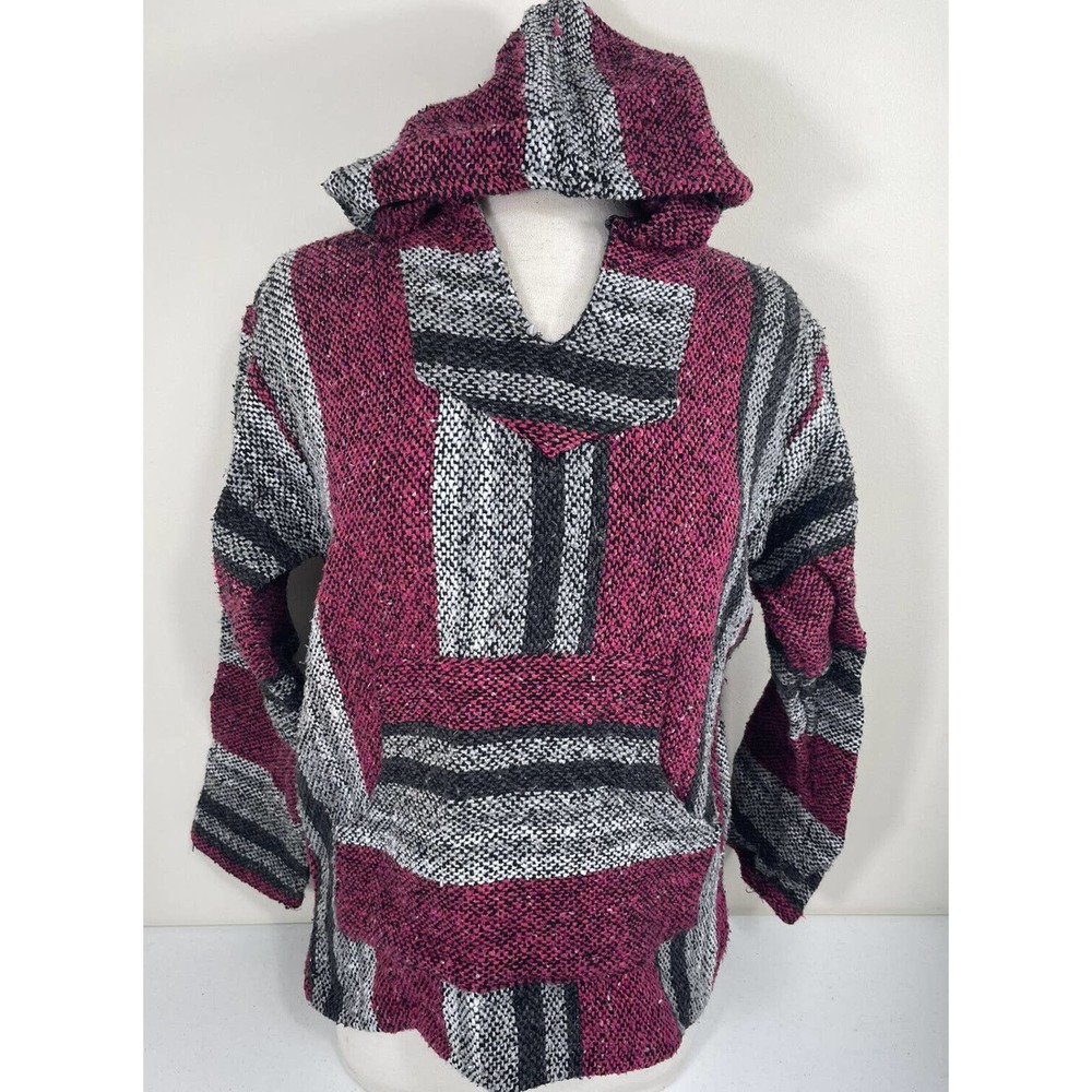 BAJA JOE Mexican Hoodie Rug Pullover Hooded Hippie Sweatshirt Jacket Small Beach